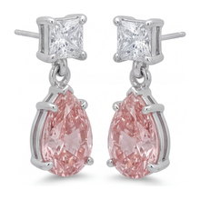 Afbeelding in Gallery-weergave laden, Roze diamanten oorbellen 3,5 karaat labgekweekte peervormige solitaire 14K witgoud