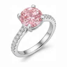 Afbeelding in Gallery-weergave laden, Roze diamant verlovingsring 3,5 karaat labgekweekt rond pavé kathedraal 14K witgoud