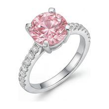 Afbeelding in Gallery-weergave laden, Roze diamant verlovingsring 3,5 karaat labgekweekt rond pavé kathedraal 14K witgoud