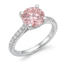 Afbeelding in Gallery-weergave laden, Roze diamanten ring 3,5 karaat labgekweekt rond pavé 14k Witgoud