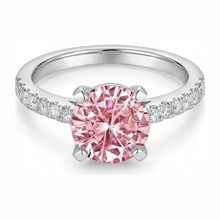 Afbeelding in Gallery-weergave laden, Roze diamant verlovingsring 3,5 karaat labgekweekt rond pavé kathedraal 14K witgoud