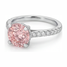 Afbeelding in Gallery-weergave laden, Roze diamanten ring 3,5 karaat labgekweekt rond pavé 14k Witgoud