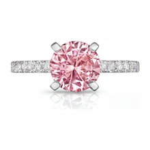 Afbeelding in Gallery-weergave laden, Roze diamant verlovingsring 3,5 karaat labgekweekt rond pavé kathedraal 14K witgoud