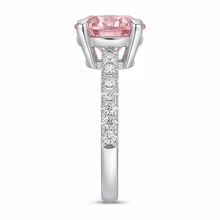 Afbeelding in Gallery-weergave laden, Roze diamant verlovingsring 3,5 karaat labgekweekt rond pavé kathedraal 14K witgoud