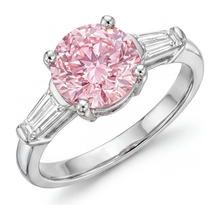 Afbeelding in Gallery-weergave laden, Roze diamanten ring 3,5 karaat labgekweekt rond driesteens 14K witgoud