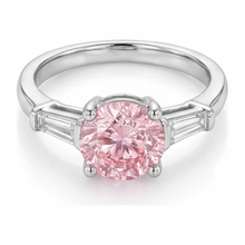 Afbeelding in Gallery-weergave laden, Roze diamanten ring 3,5 karaat labgekweekt rond driesteens 14K witgoud