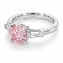 Afbeelding in Gallery-weergave laden, Roze diamanten ring 3,5 karaat labgekweekt rond driesteens 14K witgoud