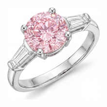 Afbeelding in Gallery-weergave laden, Roze diamanten ring 3,5 karaat labgekweekt rond driesteens 14K witgoud