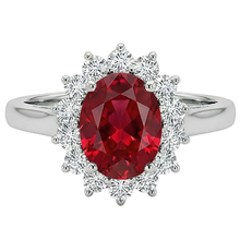 Afbeelding in Gallery-weergave laden, 3.50 Karaat Robijn Met Diamanten Bloem Halo Ring Wit Goud 14K