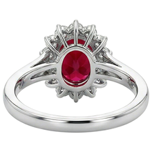 Afbeelding in Gallery-weergave laden, 3.50 Karaat Robijn Met Diamanten Bloem Halo Ring Wit Goud 14K