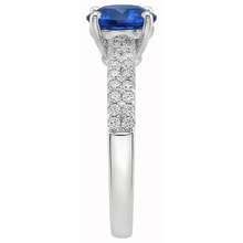 Afbeelding in Gallery-weergave laden, 3.50 ct. Ring met griffen en rond geslepen Ceylon saffier Natuurlijke echte diamanten ( niet in een laboratorium gekweekt ) WG 14K
