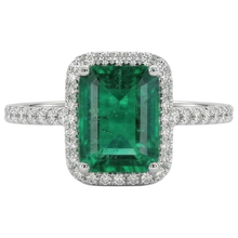 Afbeelding in Gallery-weergave laden, 3.55 Ct Emerald Cut Groene Smaragd Met Ronde Diamanten Trouwring