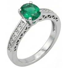 Afbeelding in Gallery-weergave laden, 3.60 ct ovale groene smaragd en Natuurlijke echte diamanten ( niet in een laboratorium gekweekt ) ring 14K witgoud