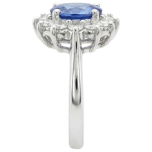 Afbeelding in Gallery-weergave laden, 3.60 karaat blauwe saffier en Natuurlijke echte diamanten ( niet in een laboratorium gekweekt ) ring bloem stijl wit goud 14K