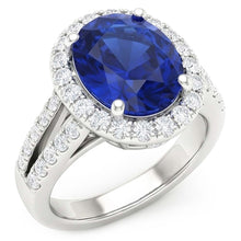 Afbeelding in Gallery-weergave laden, 3.60 karaat ovale blauwe saffier Natuurlijke echte diamanten ( niet in een laboratorium gekweekt ) trouwring wit goud 14K
