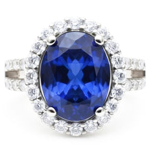 Afbeelding in Gallery-weergave laden, 3.60 karaat ovale blauwe saffier Natuurlijke echte diamanten ( niet in een laboratorium gekweekt ) trouwring wit goud 14K
