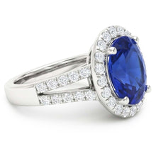 Afbeelding in Gallery-weergave laden, 3.60 karaat ovale blauwe saffier Natuurlijke echte diamanten ( niet in een laboratorium gekweekt ) trouwring wit goud 14K