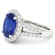Afbeelding in Gallery-weergave laden, 3.60 karaat ovale blauwe saffier Natuurlijke echte diamanten ( niet in een laboratorium gekweekt ) trouwring wit goud 14K