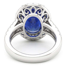 Afbeelding in Gallery-weergave laden, 3.60 karaat ovale blauwe saffier Natuurlijke echte diamanten ( niet in een laboratorium gekweekt ) trouwring wit goud 14K