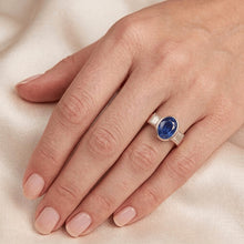 Afbeelding in Gallery-weergave laden, 3.61 ct Natuurlijke echte diamanten ( niet in een laboratorium gekweekt ) ring met drie stenen Sri Lanka blauwe saffier ring