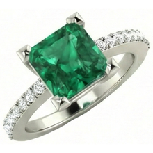 Afbeelding in Gallery-weergave laden, 3.65 ct groene smaragd met Natuurlijke echte diamanten ( niet in een laboratorium gekweekt ) ring wit goud 14k
