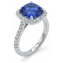 Afbeelding in Gallery-weergave laden, 3 Ct Ceylon Sapphire Halo Diamond Trouwring Massief Wit Goud 14K