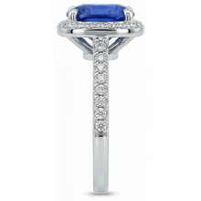 Afbeelding in Gallery-weergave laden, 3 Ct Ceylon Sapphire Halo Diamond Trouwring Massief Wit Goud 14K