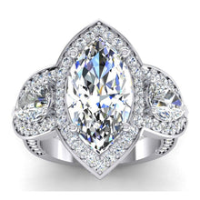 Afbeelding in Gallery-weergave laden, 3 Stenen Halo Ring Met Peer En Markiezin Echt Diamanten 7,45 Karaat