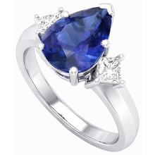 Afbeelding in Gallery-weergave laden, 3 Stenen Jubileumring Peer Ceylon Saffier & Diamanten 3,50 Karaat