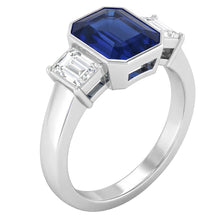 Afbeelding in Gallery-weergave laden, 3 Stenen Ring Smaragd Blauwe Saffier & Prinses Diamanten 1,50 Karaat