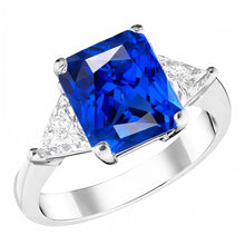 Afbeelding in Gallery-weergave laden, 3 Stenen Ring Stralende Saffier & Triljoen Diamanten Sieraden 2,50 Karaat