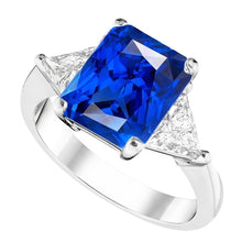 Afbeelding in Gallery-weergave laden, 3 Stenen Ring Stralende Saffier & Triljoen Diamanten Sieraden 2,50 Karaat