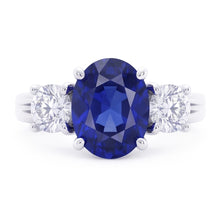 Afbeelding in Gallery-weergave laden, 3 Stenen Saffier En Diamant Ring Jubileum 14K Goud