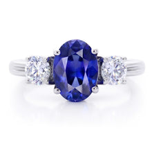 Afbeelding in Gallery-weergave laden, 3 Stenen Saffier En Diamant Ring Jubileum 14K Goud