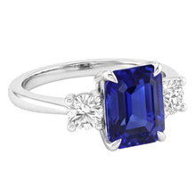 Afbeelding in Gallery-weergave laden, 3 Stenen Verlovingsring Smaragd Blauwe Saffier & Diamant 3,50 Karaat