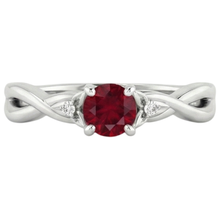 Afbeelding in Gallery-weergave laden, 3 Stone Diamond Ruby Ring 0,54 karaat Twist Claw Prong Set sieraden