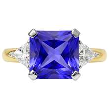 Afbeelding in Gallery-weergave laden, 3-Stone Princess Cut Tanzanite Diamond 3.50 karaat tweekleurige ring
