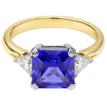 Afbeelding in Gallery-weergave laden, 3-Stone Princess Cut Tanzanite Diamond 3.50 karaat tweekleurige ring