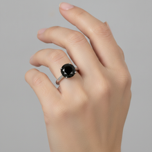 Afbeelding in Gallery-weergave laden, Trouwring met zwarte diamant 3,5 karaat echte ronde solitair kathedraal 14K witgoud