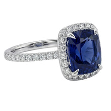 Afbeelding in Gallery-weergave laden, 3 ct kussen Sri Lanka blauwe saffier en halo Natuurlijke echte diamanten ( niet in een laboratorium gekweekt ) ring