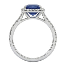 Afbeelding in Gallery-weergave laden, 3 ct kussen Sri Lanka blauwe saffier en halo Natuurlijke echte diamanten ( niet in een laboratorium gekweekt ) ring
