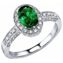 Afbeelding in Gallery-weergave laden, 3 ct ovaal geslepen groene smaragd met Natuurlijke echte diamanten ( niet in een laboratorium gekweekt ) ring wit goud 14k