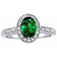 Afbeelding in Gallery-weergave laden, 3 ct ovaal geslepen groene smaragd met Natuurlijke echte diamanten ( niet in een laboratorium gekweekt ) ring wit goud 14k