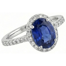 Afbeelding in Gallery-weergave laden, 3 ct ovale Sri Lankaanse saffier Natuurlijke echte diamanten ( niet in een laboratorium gekweekt ) ring massief goud 14K