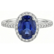 Afbeelding in Gallery-weergave laden, 3 ct ovale Sri Lankaanse saffier Natuurlijke echte diamanten ( niet in een laboratorium gekweekt ) ring massief goud 14K