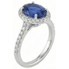 Afbeelding in Gallery-weergave laden, 3 ct ovale Sri Lankaanse saffier Natuurlijke echte diamanten ( niet in een laboratorium gekweekt ) ring massief goud 14K