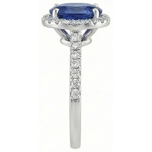 Afbeelding in Gallery-weergave laden, 3 ct ovale Sri Lankaanse saffier Natuurlijke echte diamanten ( niet in een laboratorium gekweekt ) ring massief goud 14K