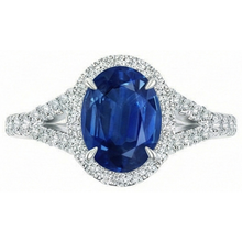 Afbeelding in Gallery-weergave laden, 3 ct saffier en Natuurlijke echte diamanten ( niet in een laboratorium gekweekt ) ring wit goud 14K griffenset