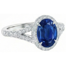 Afbeelding in Gallery-weergave laden, 3 ct saffier en Natuurlijke echte diamanten ( niet in een laboratorium gekweekt ) ring wit goud 14K griffenset