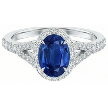 Afbeelding in Gallery-weergave laden, 3 ct saffier en Natuurlijke echte diamanten ( niet in een laboratorium gekweekt ) ring wit goud 14K griffenset